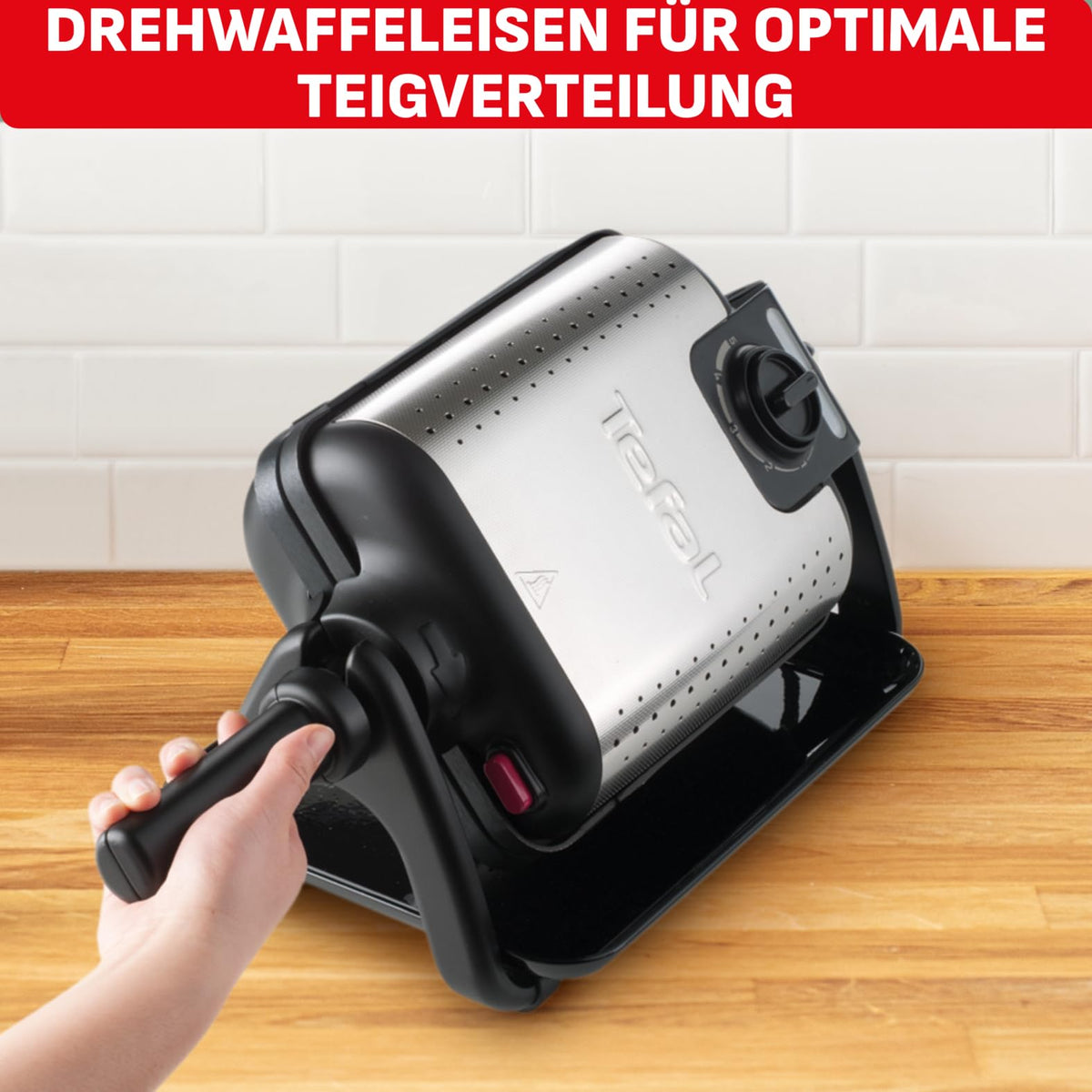 Tefal King Size Waffeleisen WM756D, aparat de făcut vafe dublu pentru 2 vafe belgiene, funcție de rotire, plăci cu strat antiaderent, vafe groase, regulator de temperatură, curățare ușoară, 120W, 1L [Clasa energetică A+]