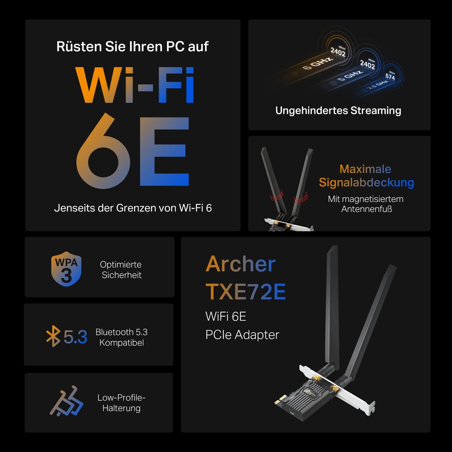 TP-Link Archer TXE72E AXE5400 Wi-Fi Adapter 6E Bluetooth 5.3 PCIe 6GHz 2402Mbps