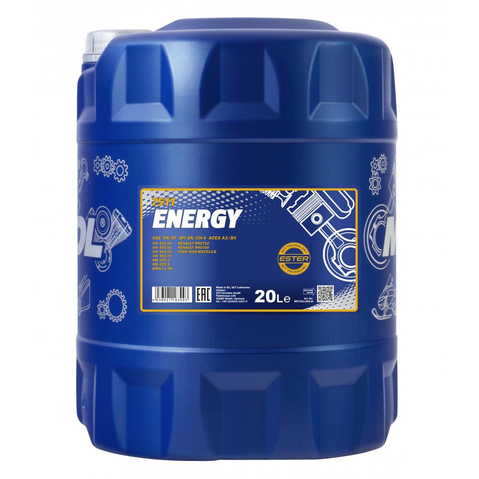 MANNOL Energy 5W-30 API SL/CF engine oil, 20 liters MN7511-20 yellow brown