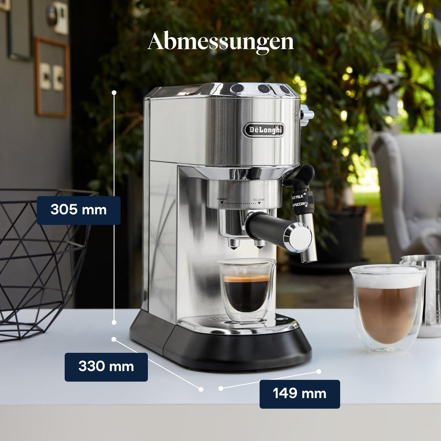 De'Longhi Dedica Style - Perfetto compact portafilter machine espresso machine with buttons, manual milk frother for espresso and cappuccino, ESE pad suitable, 15cm wide, metal (EC685.M) - 0132106324