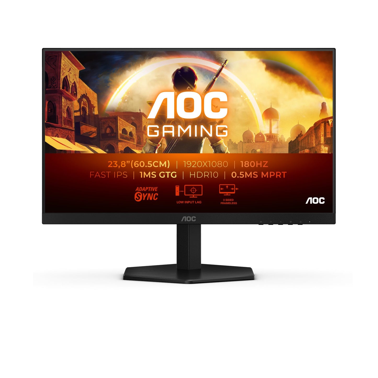 AOC 24G42E 24 inch FHD Gaming Monitor, 180Hz, Fast IPS Panel, 1ms GtG, HDR10, G-Sync Compatible, (1920x1080 HDMI 1x 2.0 DP 1x 1.4) Black