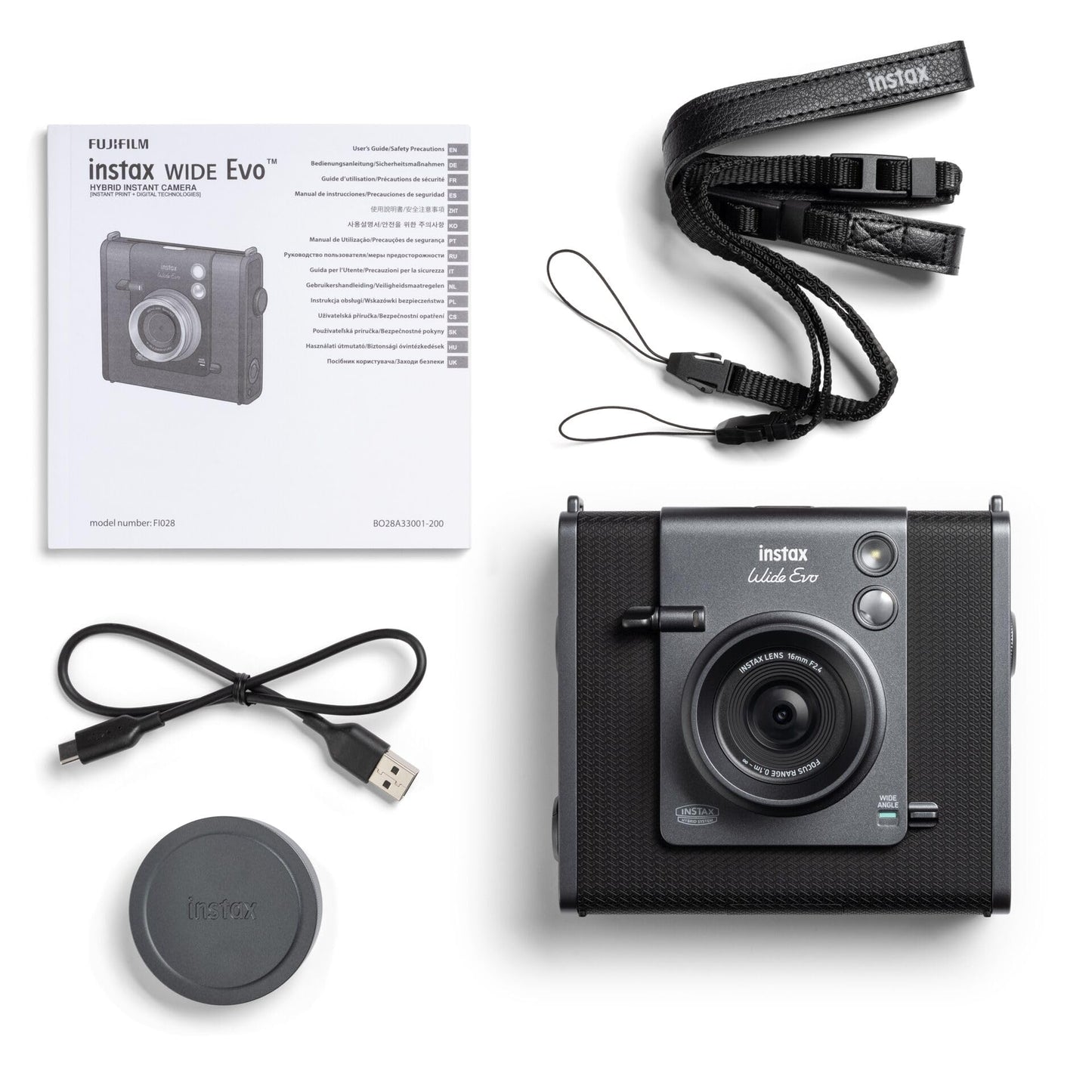 FUJIFILM instax Wide Evo™ hybrid instant camera with display for large images | Selfie mirror, wide angle & 100 creative effect combinations | with smartphone printer function via Bluetooth | Black - EVO,