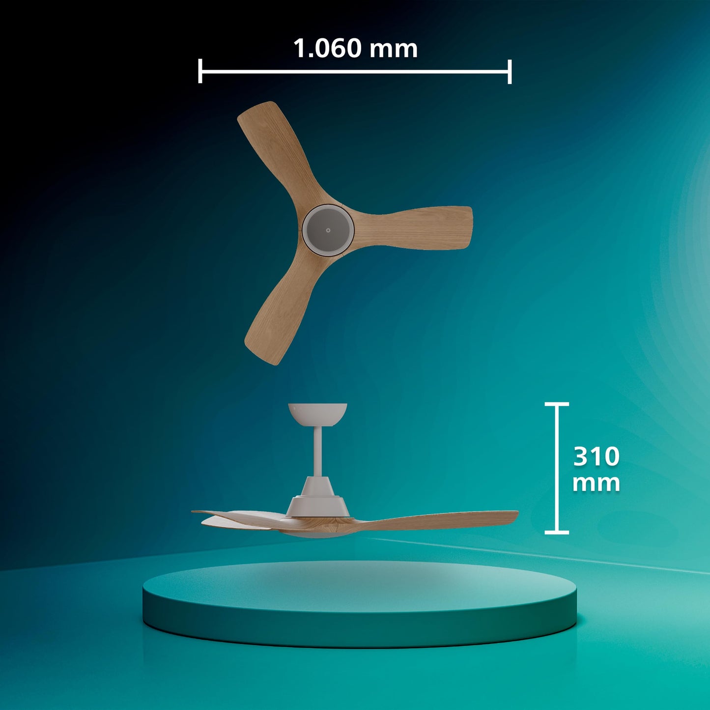 PHILIPS Olas ceiling fan with LED light, 3 blades, 106 cm diameter, 2650 lumens, adjustable white light from 3000 K to 6500 K, dimmable to 5%, including remote control, white/wood, modern - 929004750501