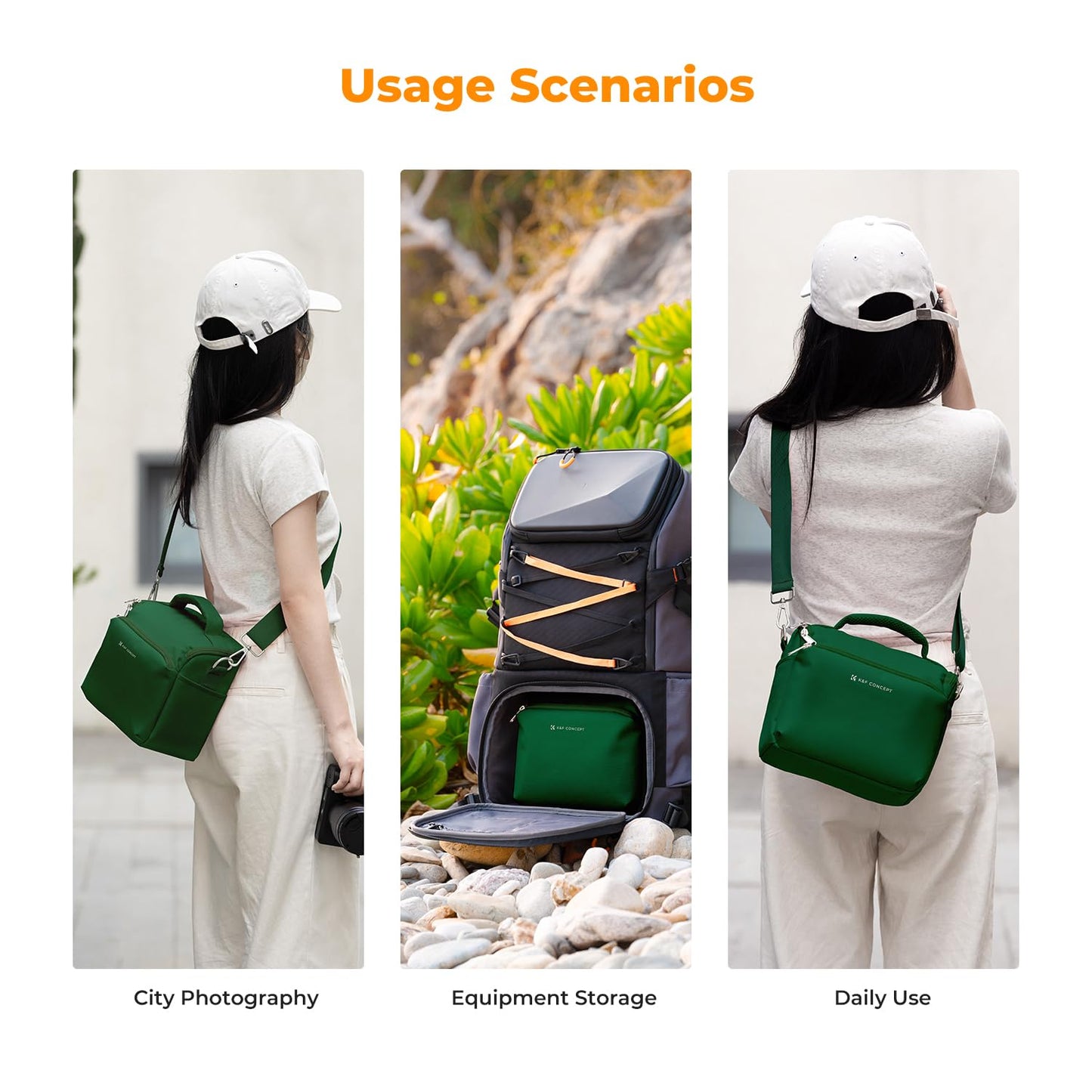 K&F CONCEPT Camera Backpack Camera Bag, SLR Bags Shoulder Bag, Camera Bag Liner Bag, Photo Bag for Photographers Suitable for Daily Use (Green) - JPKF13.179V8US