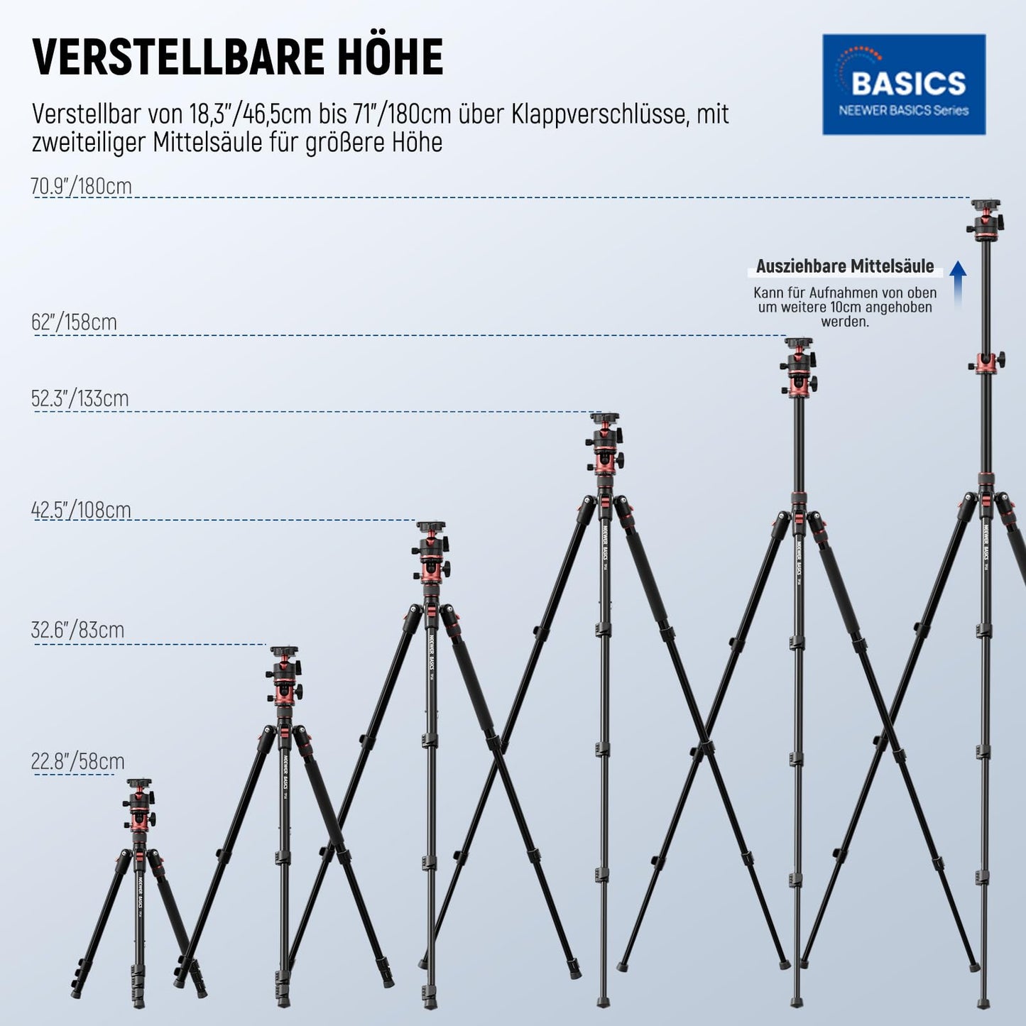 NEEWER Basics 70.9" camera tripod monopod with center column/ball head - TP16