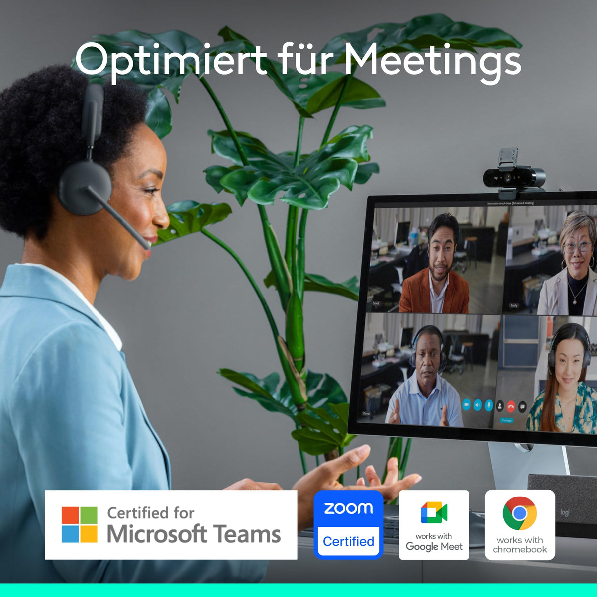 Logitech Brio 4K Webcam, Videoconferințe, Microfon cu reducerea zgomotului - 960-001718