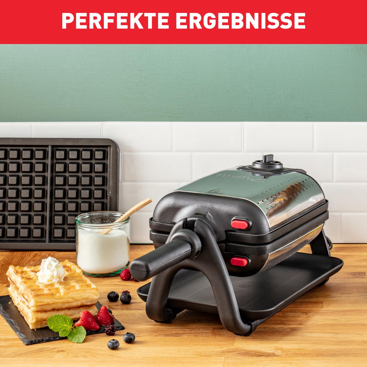 Tefal King Size Waffeleisen WM756D, aparat de făcut vafe dublu pentru 2 vafe belgiene, funcție de rotire, plăci cu strat antiaderent, vafe groase, regulator de temperatură, curățare ușoară, 120W, 1L [Clasa energetică A+]