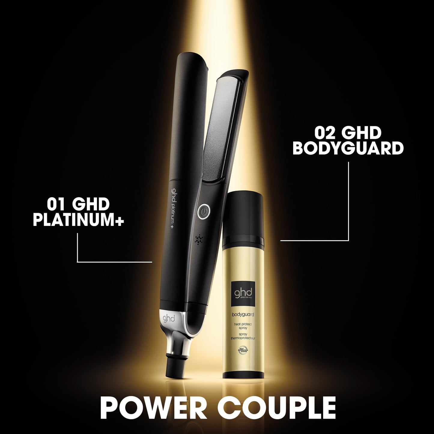 ghd platinum+ black - Intelligent professional hair straightener, less hair breakage, more shine and color protection, Ultra Zone technology, optimal combing temperature 185ºC homogeneous - S8T262