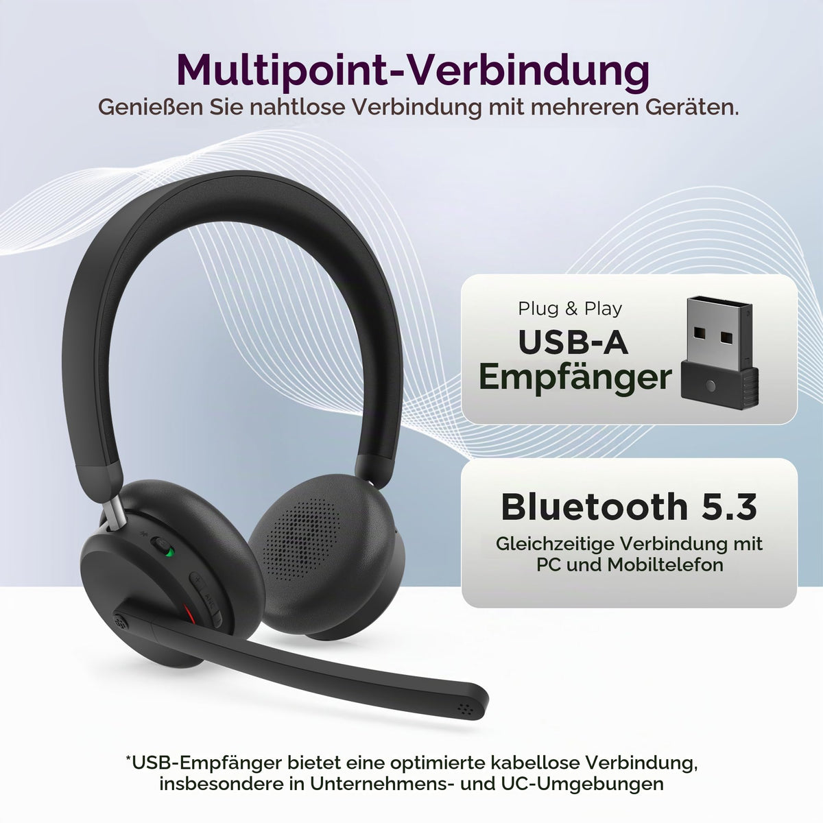 Lenovo 6550 - Headset - On-Ear - Bluetooth - wireless - active noise cancellation - Black - Certified for Microsoft Teams - 4XD1S19777