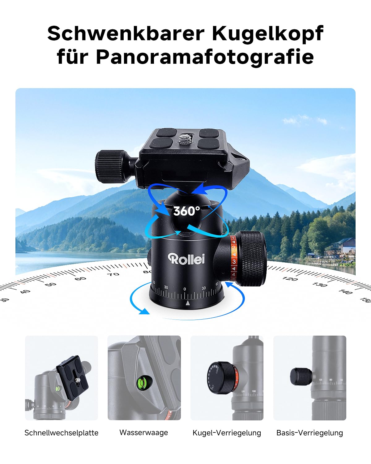 Rollei C5i tripod camera black, 158cm travel tripod Lightweight made of carbon Photo tripod with ball head & tripod bag Can be used as a macro tripod & monopod Compact tripod for DSLR & smartphone - 22610