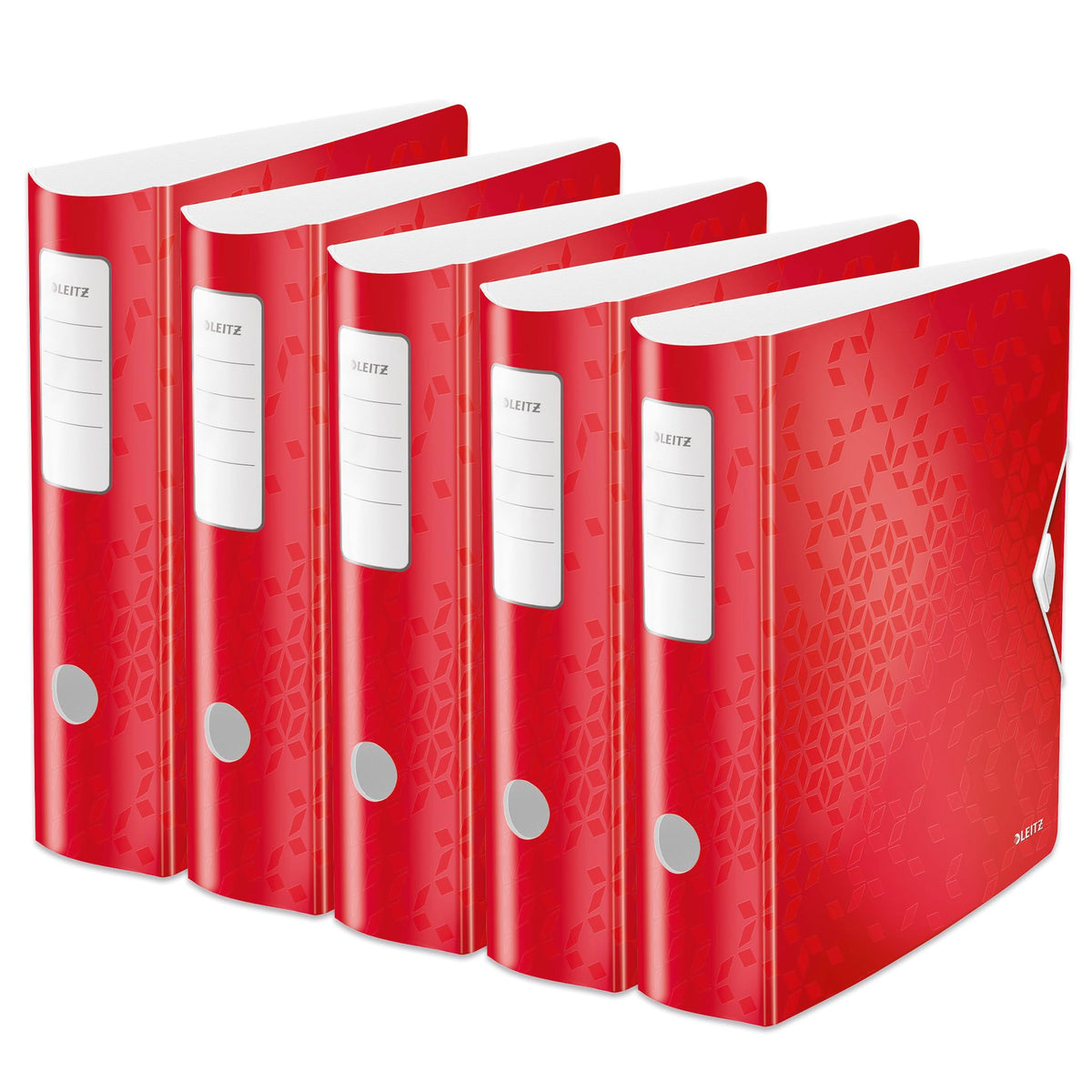 Leitz quality folder 180° Active WOW, pack of 5, A4, wide, rounded spine, 8.2 cm wide, elastic band closure, water- and dirt-repellent polyfoam, with inner pockets, WOW series, red, 11060026 - 11060026-5