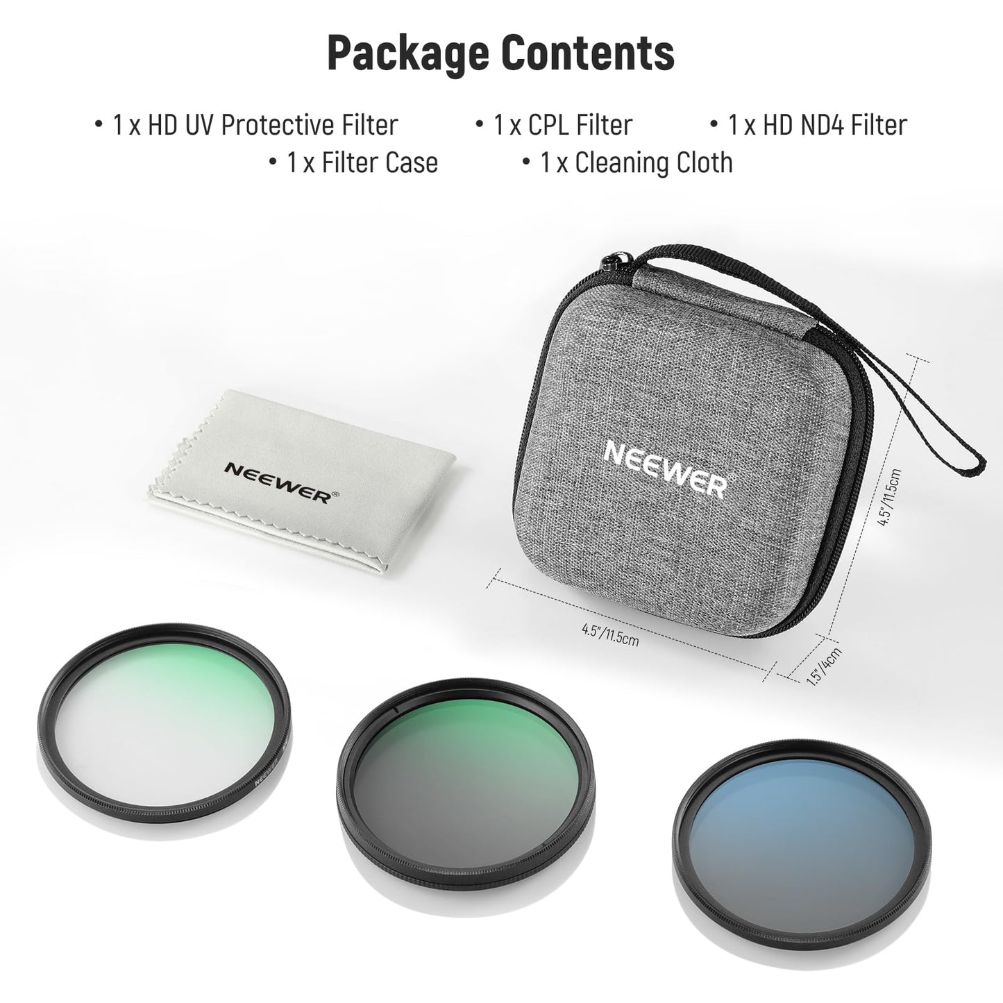 NEEWER 67mm UV/CPL/ND lens filter kit with hard case, multi-coated optical glass & aluminum frame, UV + circular polarizer (CPL) + neutral density (ND4) filter for 67mm camera lens - NW