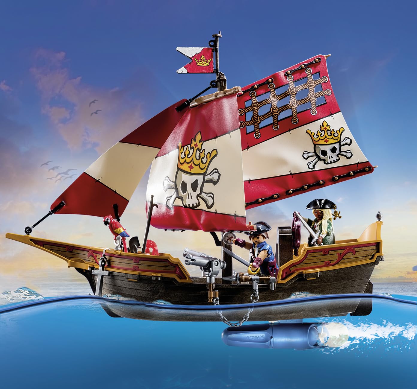 PLAYMOBIL Pirates 71418 pirate ship, exciting adventures on the high seas, with extensive accessories such as telescope, compass and cannons, toy for children aged 4 and over