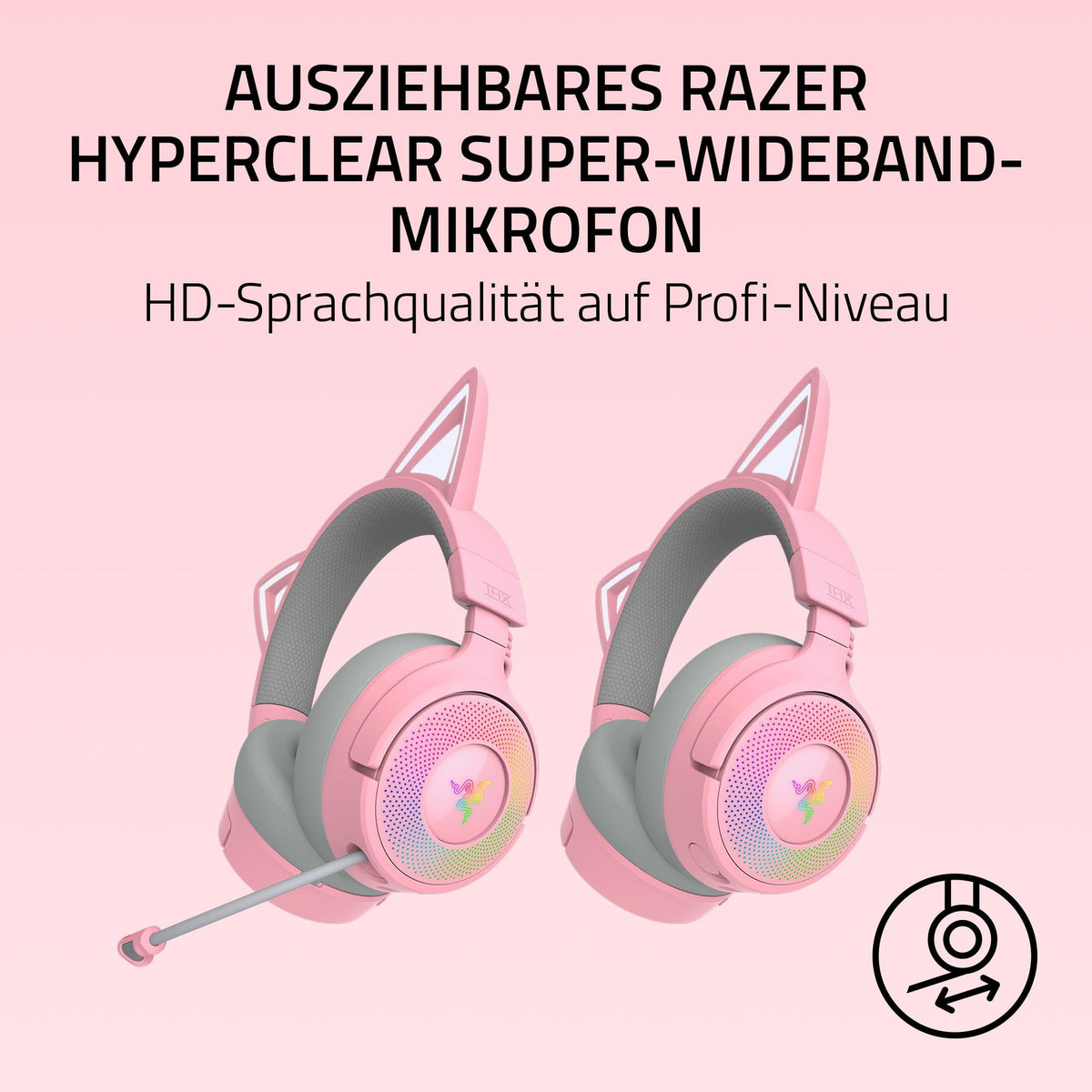 Razer Kraken Kitty V3 Pro - Wireless RGB Kitty Headset for Gaming - Reactive Streaming Cat Ears - Triforce 40mm Drivers - Hyperspeed Wireless & Bluetooth - THX Spatial Audio | Quartz - RZ04-05170200-R3M1
