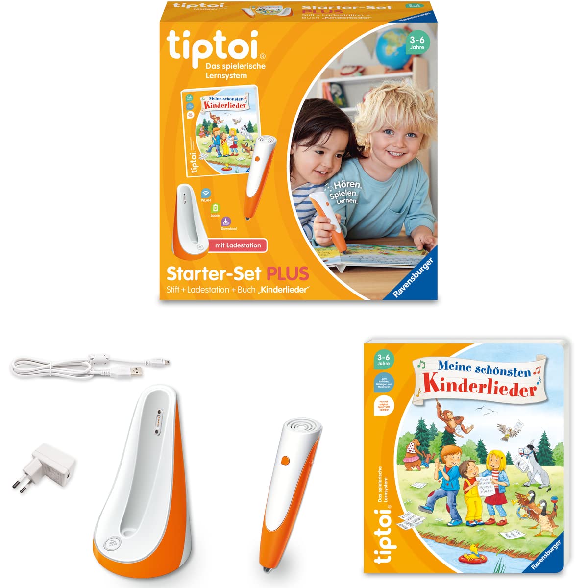 Ravensburger tiptoi Starter Set Plus 00159: Pen and book My most beautiful children's songs - Plus charging station - Learning games for children from 3 years - Toys from 3 years