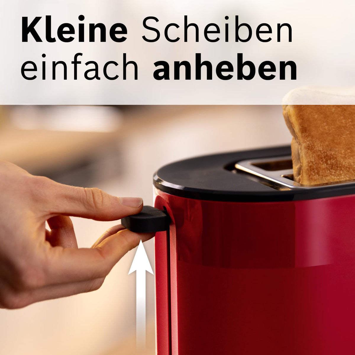 Bosch Compact Toaster MyMoment TAT2M124, integrated bun warmer, with defrost function, automatic shut-off, lift function, bread centering, perfect for 2 slices, 800 Watts, Matte Red