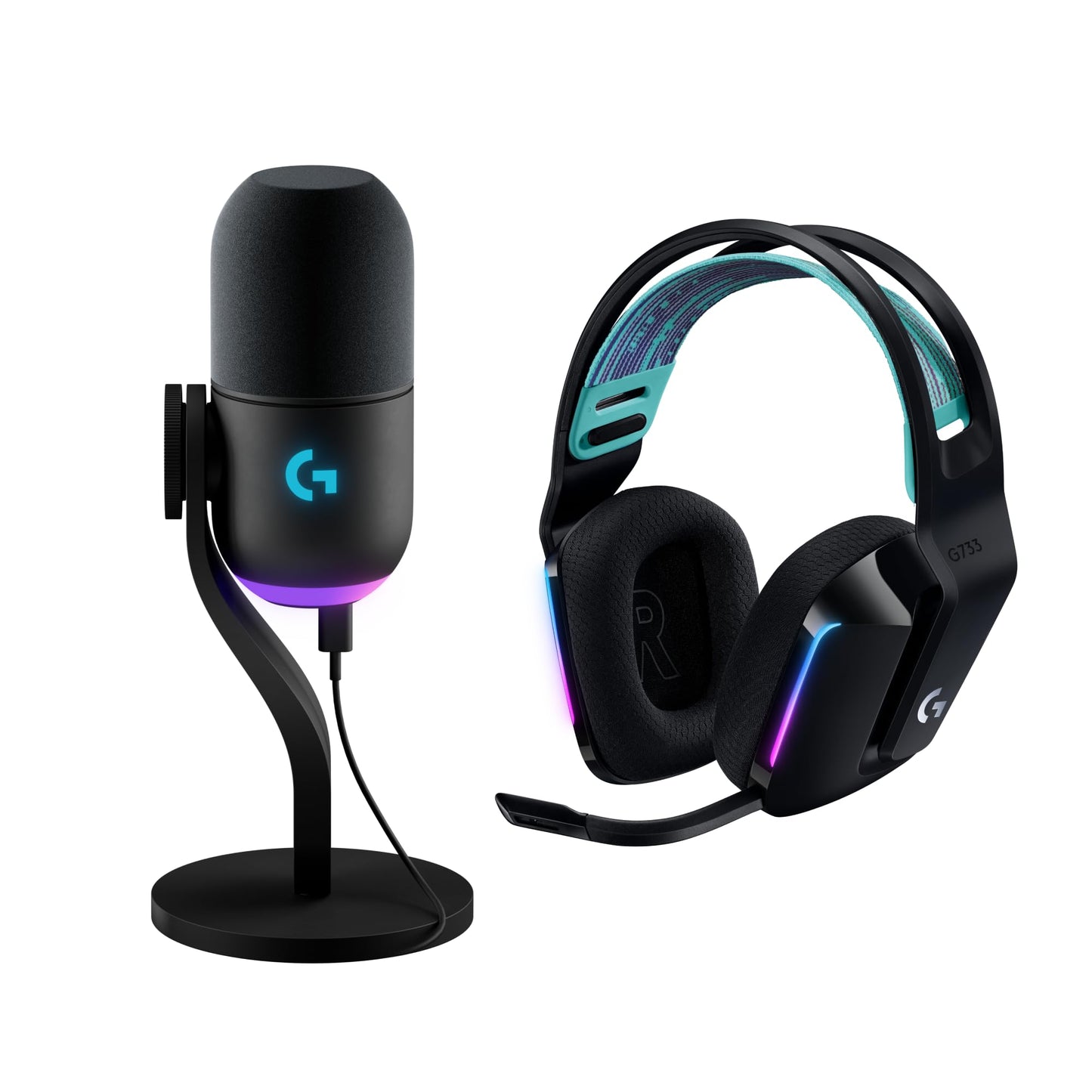 Logitech G G733 Lightspeed Wireless Gaming Headset & Yeti GX Dynamic RGB Microphone Kit with Lightweight Wireless & Streaming, G HUB Control, Plug and Play via USB, PC/Mac