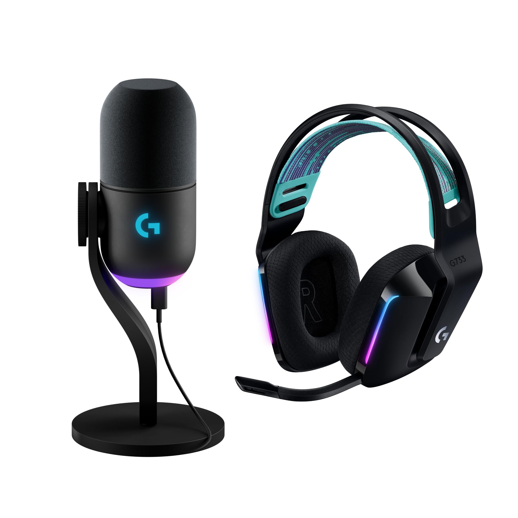Logitech G G733 Lightspeed Wireless Gaming Headset & Yeti GX Dynamic RGB Microphone Kit with Lightweight Wireless & Streaming, G HUB Control, Plug and Play via USB, PC/Mac