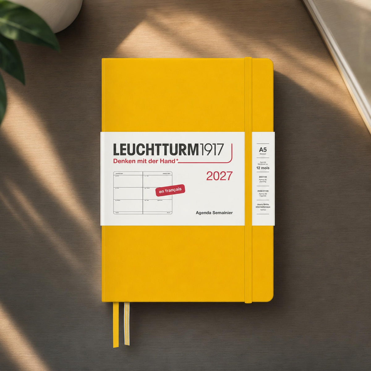 LEUCHTTURM1917 Calendar săptămânal 2027 mediu (A5) - franceză, floarea soarelui, copertă cartonată, 12 luni - ianuarie-decembrie 2027, 1 săptămână pe pagină dublă cu compatibilitate ridicată cu cerneală - 400404