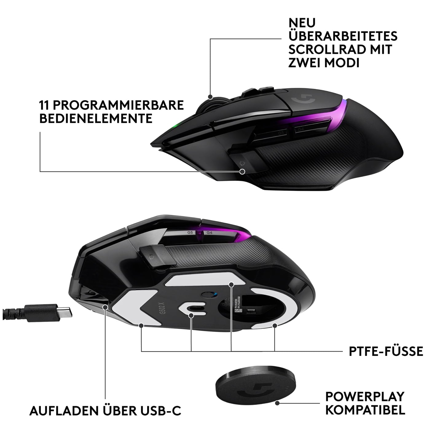 Logitech G G522 Wireless Gaming Headset and G502 X Plus Wireless Gaming Mouse - Lightspeed Wireless Mouse and Headset Combo with RGB LIGHTSYNC - Compatible with PC/Windows - Black