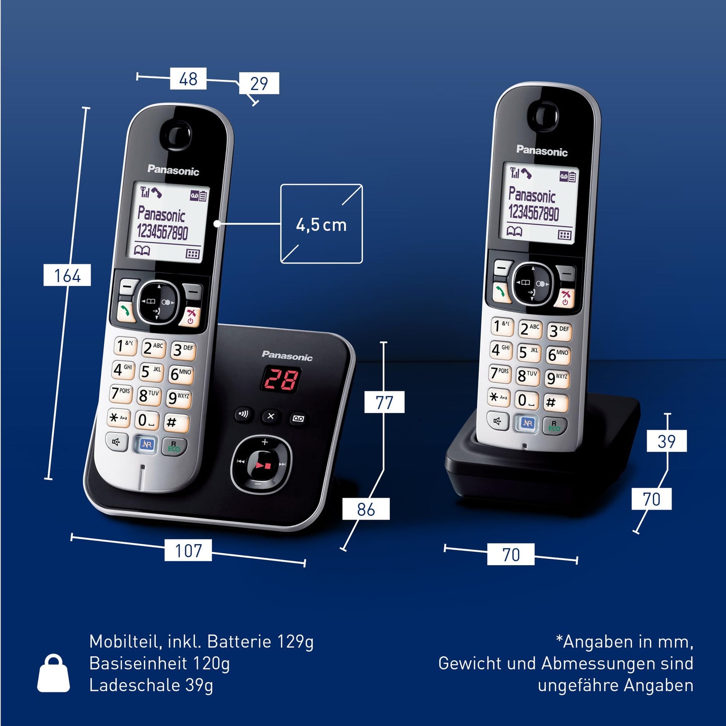 Panasonic KX-TG6822GB DECT cordless telephone with answering machine (low radiation, eco mode, gap telephone, landline, call barring, duo) black