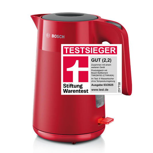 Bosch cordless kettle MyMoment TWK2M164, automatic shut-off, overheating protection, cup indicator, removable limescale filter, dry boil protection, steam stop automatic, 1.7 L, 2400 W, matte red