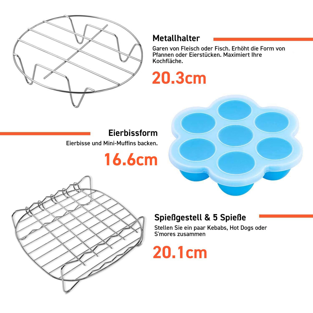 COSORI Air Fryer Accessories, Six-Piece Accessory Set for 5.5L Air Fryers of All Brands, Baking Pan, Pizza Pan, Grill Rack, Steaming Rack, Silicone Mat, Muffin Pan