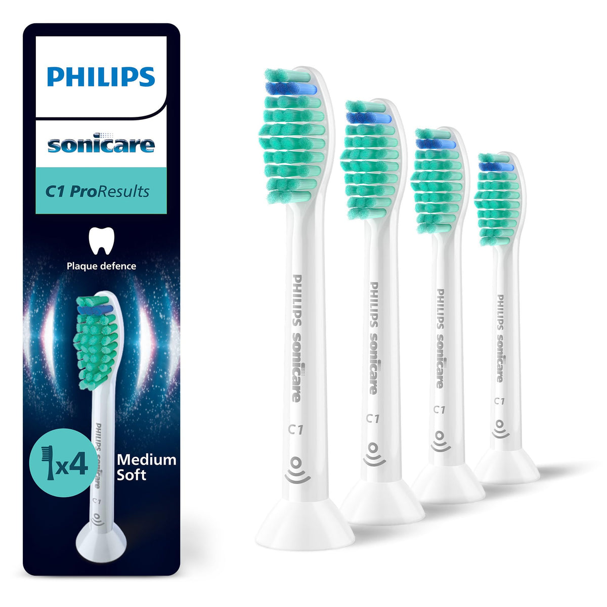 Philips Sonicare C1 ProResults, capete de periuță de dinți originale de schimb, alb, pachet de 4, HX6014/87
