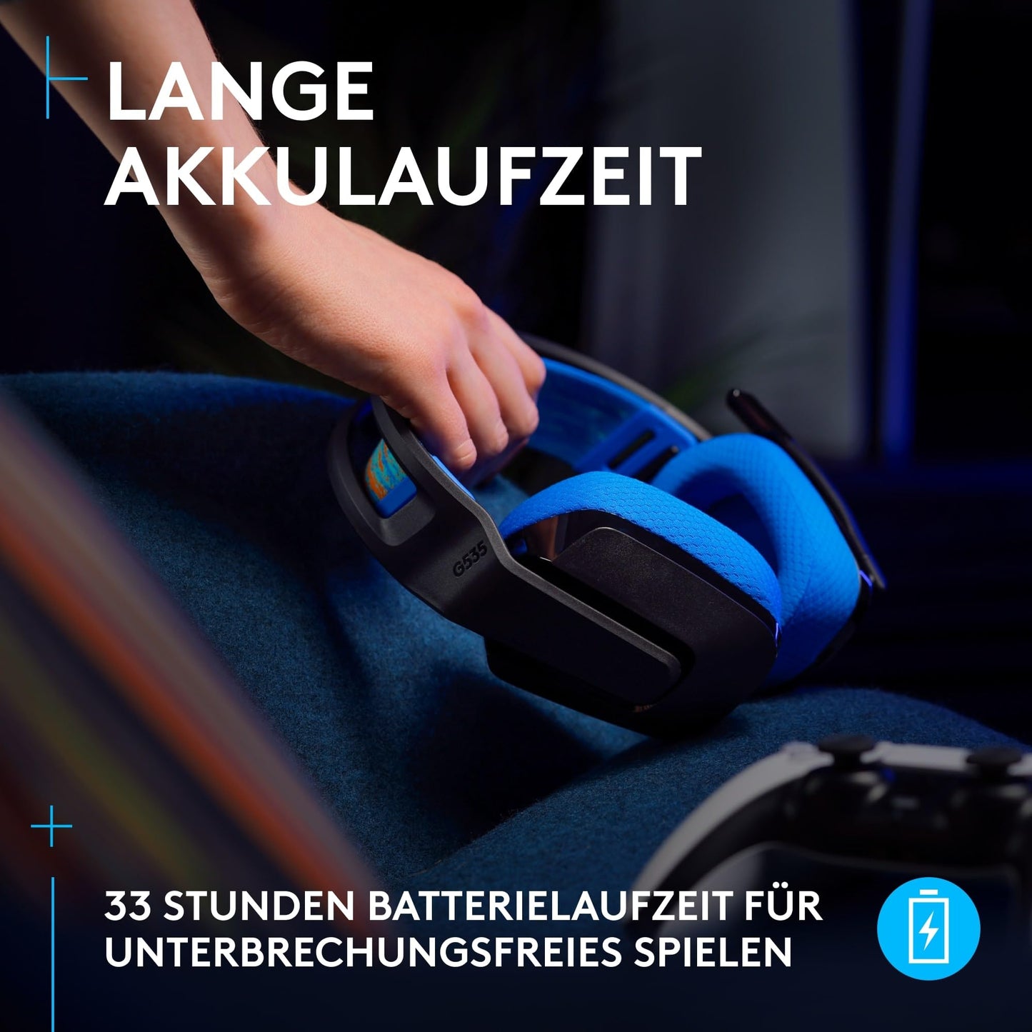 Logitech G G535 Lightspeed Wireless Gaming Headset - Lightweight On-Ear Headphones, Microphone Mutable, 33 Hour Battery Life, Compatible with PS5, PS4, PC, USB-C Rechargeable - Black,Blue - 939-002219