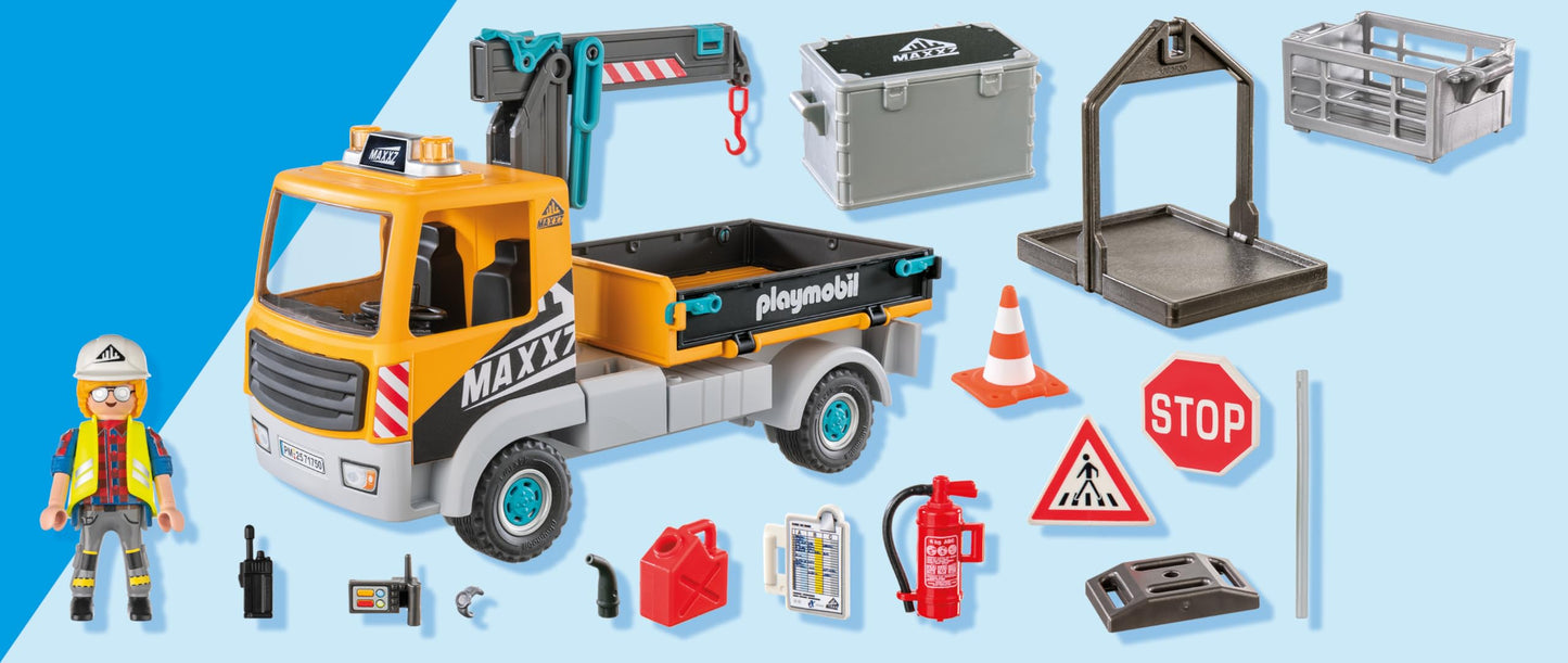 PLAYMOBIL | City Action | Construction site truck with crane | Construction site toy child | Construction site playset | Toys for children aged 4 and over | 71750