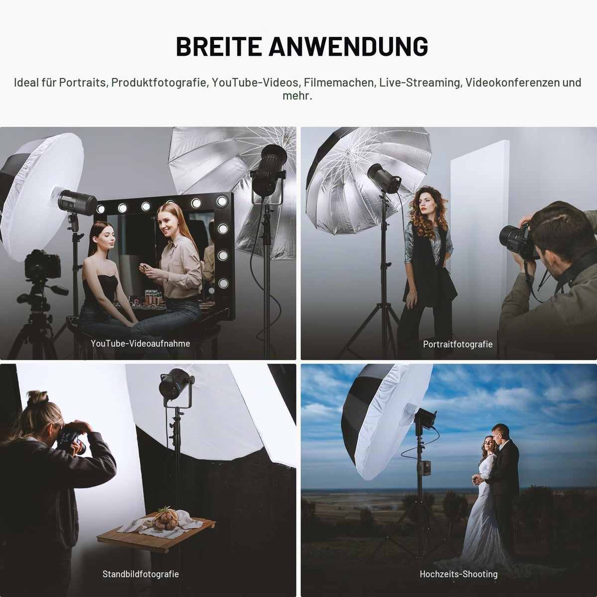 NEEWER 104cm Parabolic Reflective Umbrella for Photography, Studio Umbrella with Silver Interior, Soft Lighting with Diffuser Cover, Bag, Quick-Folding for Camera, Video Light, NS1U - 10103469