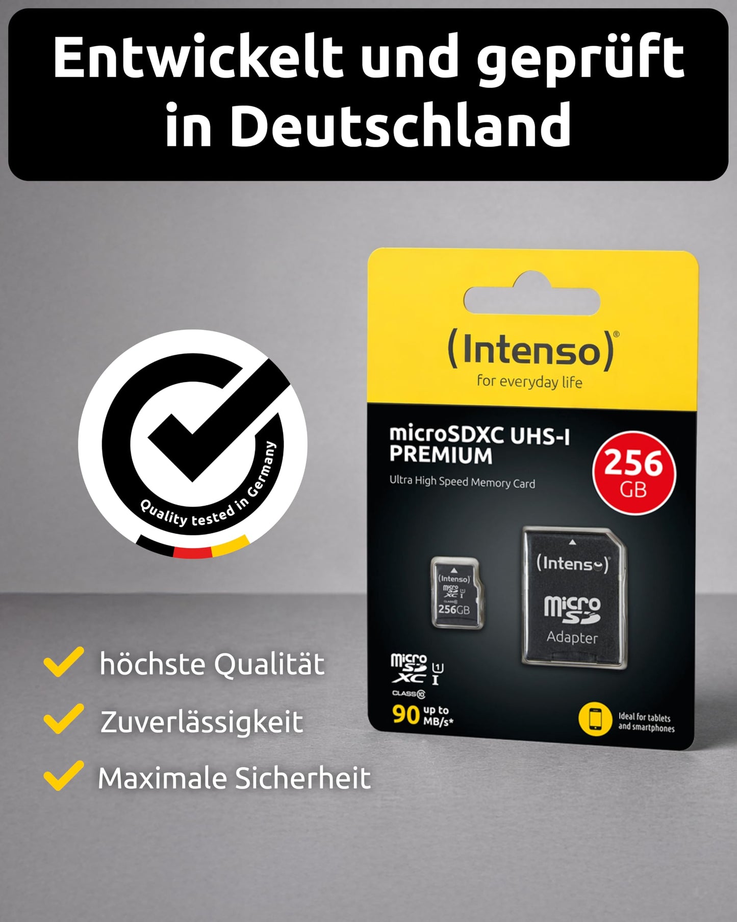 Intenso Premium microSDXC 256GB Class 10 UHS-I memory card incl. SD adapter (up to 90 MB/s), black - 3423492