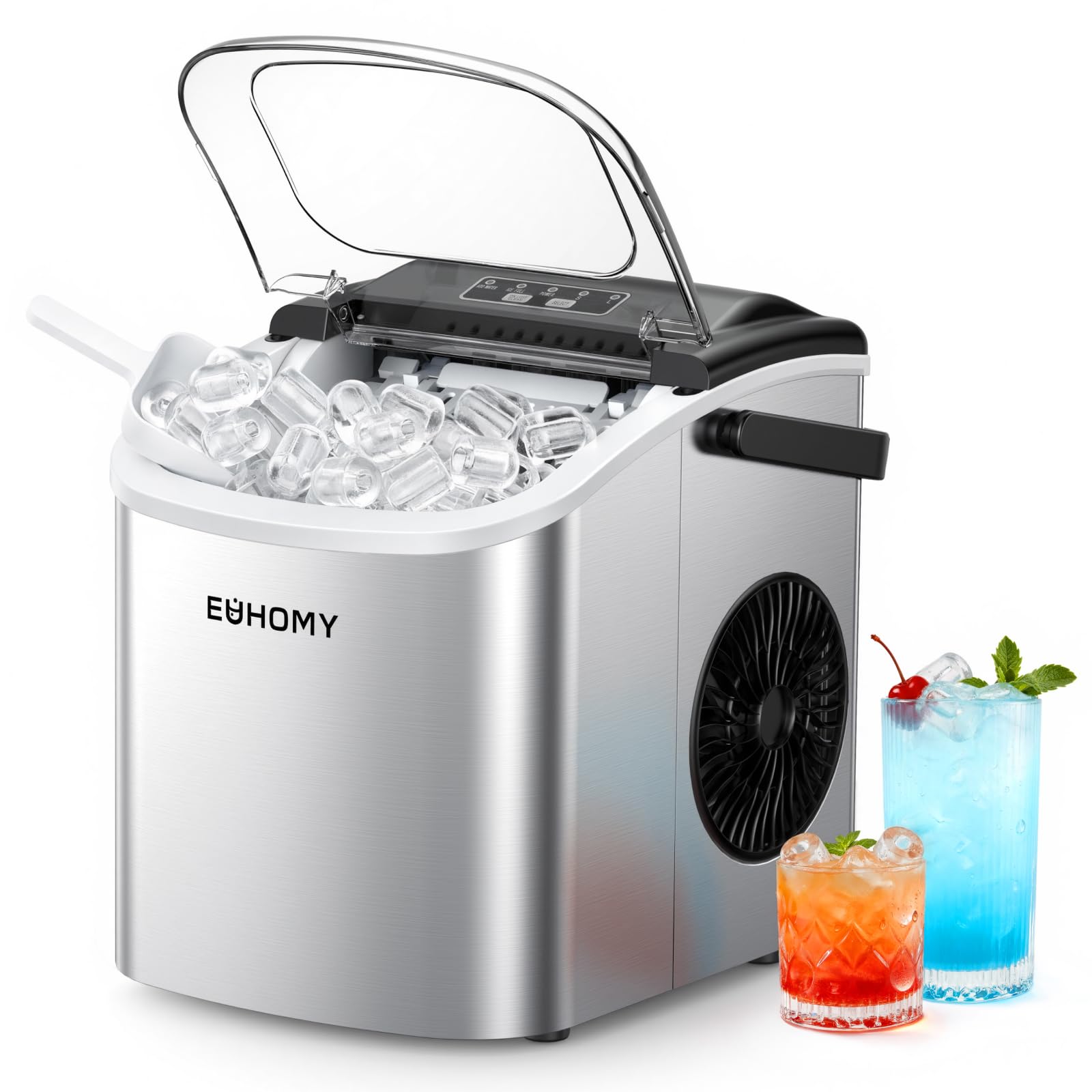 EUHOMY Ice Cube Machine Small, 9 Ice Cubes in 6 Minutes, 12 kg/24H, Ice Cube Machine Stainless Steel with Portable Handle, Self-Cleaning Compact Ice Cube Machine for Home/Kitchen/Office/Bar - B0CTMH479C