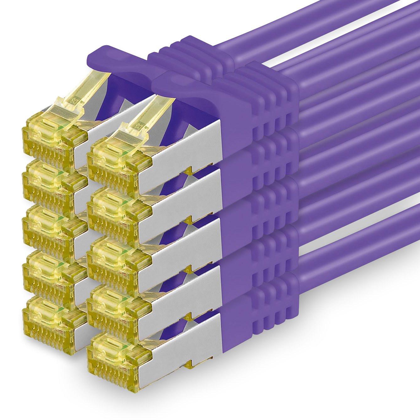 1aTTack.de Cat.7 network cable 1m purple pack of 10 Cat7 Ethernet cable network LAN cable raw cable 10 Gb s SFTP PIMF LSZH set patch cable with Rj 45 plug Cat.6a - 4251073616766