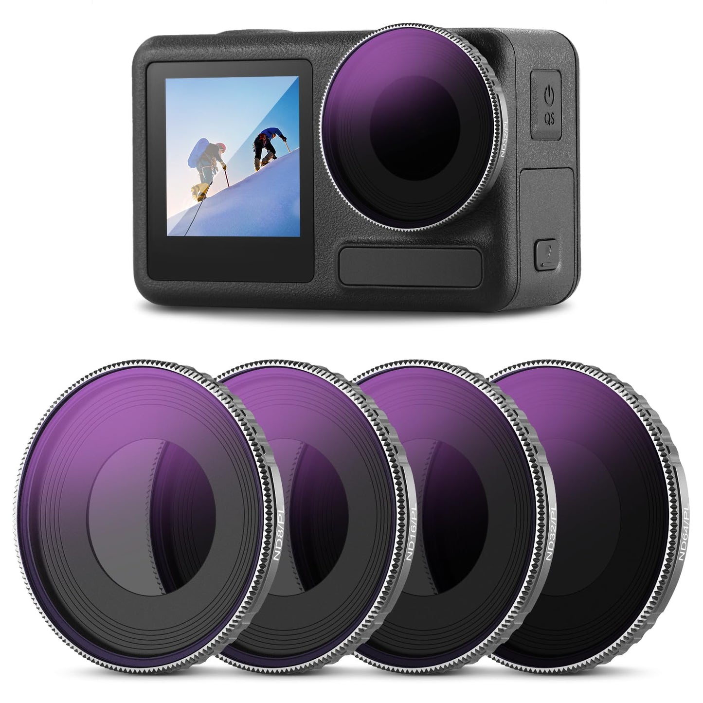 NEEWER ND/CPL filter set compatible with DJI Osmo Action 4/Action 5 Pro (pack of 4), screw-on ND8/PL+ND16/PL+ND32/PL+ND64/PL polarizing filter action camera accessories, multi-layer optical HD glass, FL-A14 - 10105204