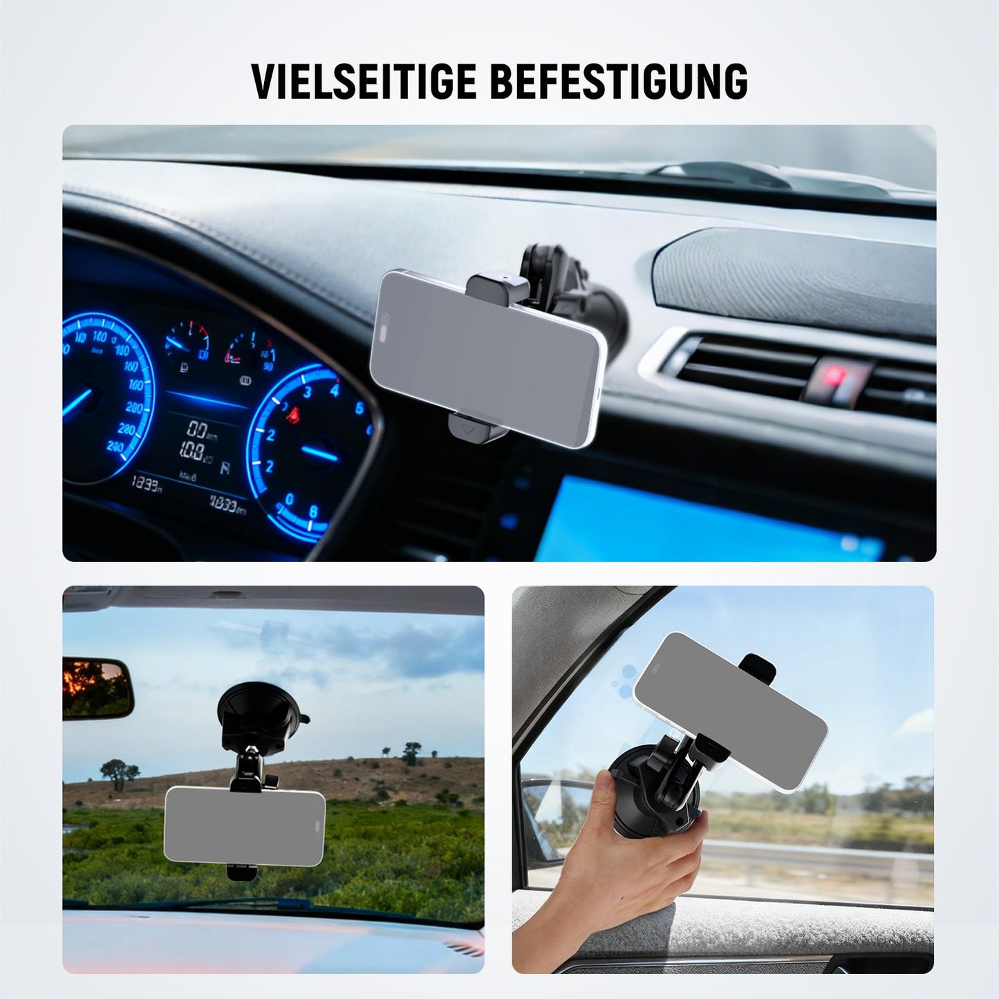 NEEWER Car Phone Holder, 360° Rotating Vacuum Suction Cup Metal Phone Holder with Magic Arm, Compatible with iPhone Samsung, for UTV Windshield, Skylight, Glass, Navigation, Video, PA136