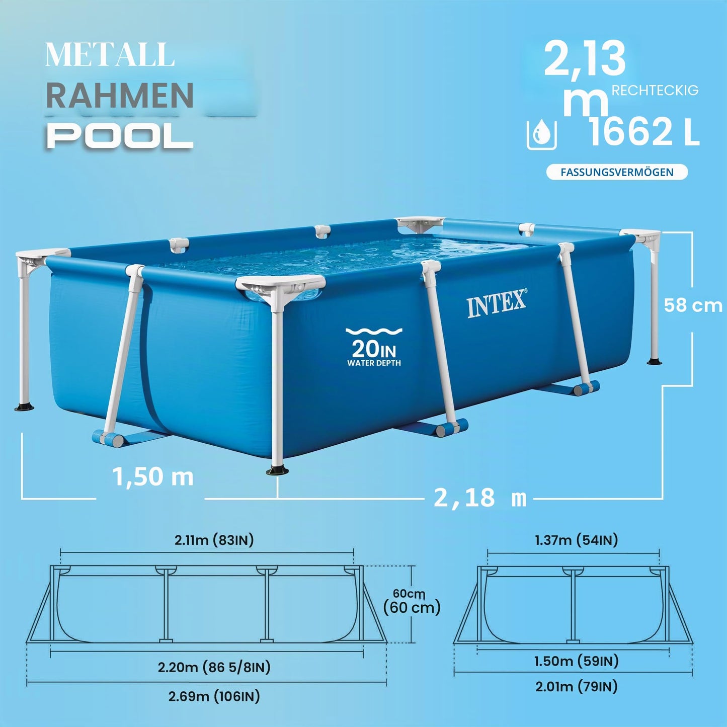 Intex pool, blue, 220 x 150 x 60 cm - 28270NP