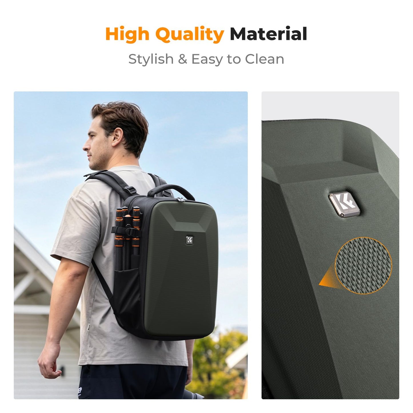 K&F CONCEPT camera backpack photo backpack with hard shell camera bag with 15.6 inch laptop compartment and rain cover, backpack for drones - KF13.134V9