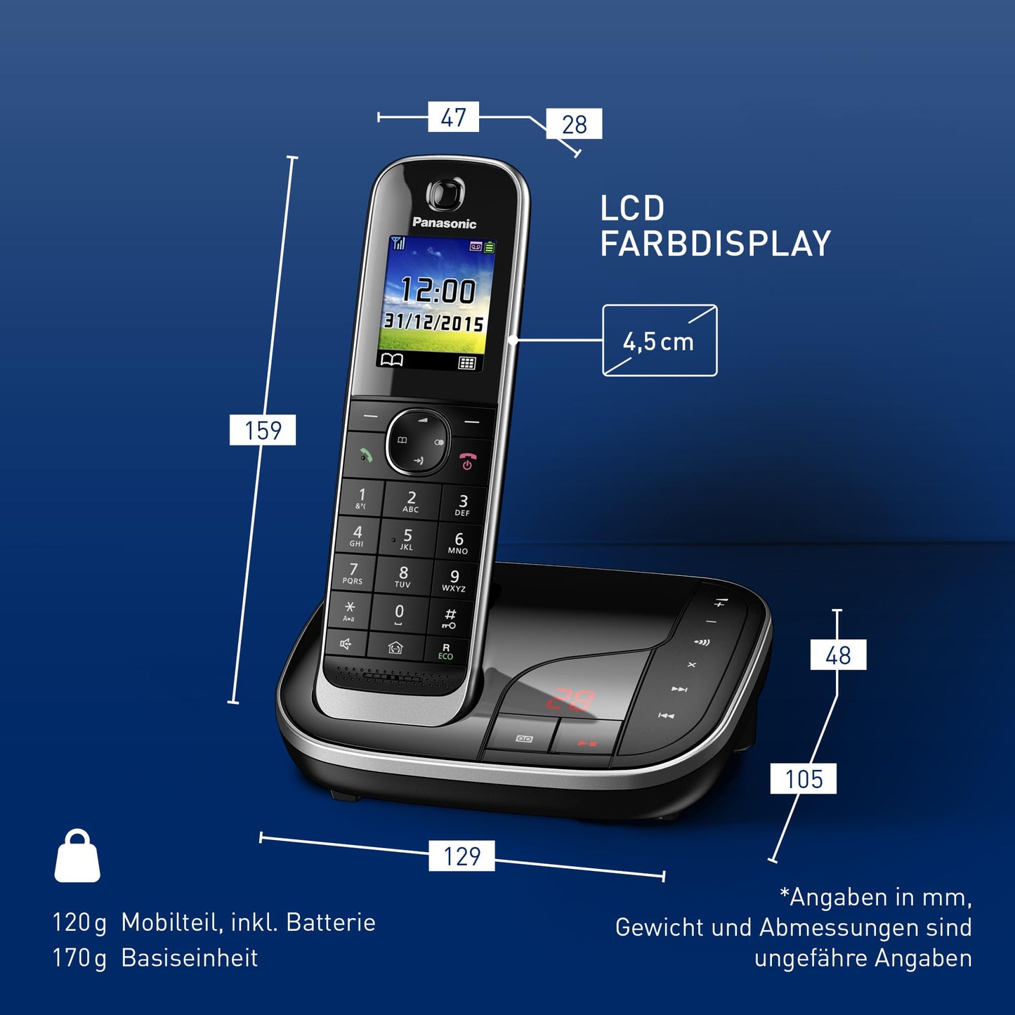 Panasonic KX-TGJ320GB cordless telephone with answering machine, hands-free system, color LCD, DECT security, low radiation, long-lasting battery, black
