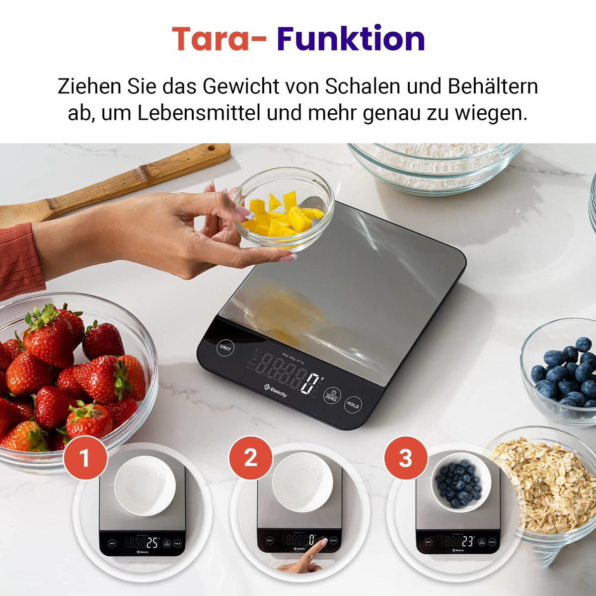 Etekcity 10kg Digital Kitchen Scale - Stainless Steel Kitchen Scale with USB Charging - EKS-L221