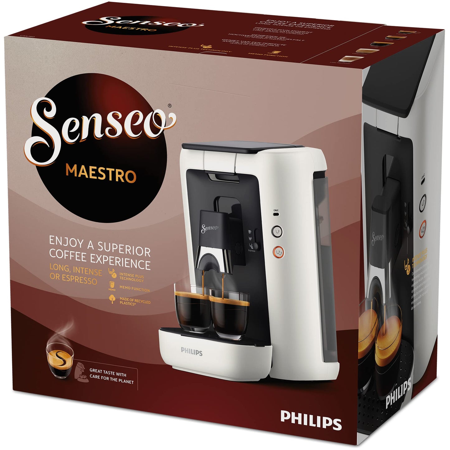 PHILIPS Senseo Maestro coffee pad machine with coffee strength selection and memo function, 1.2 liter water container, color: white (CSA260/10)