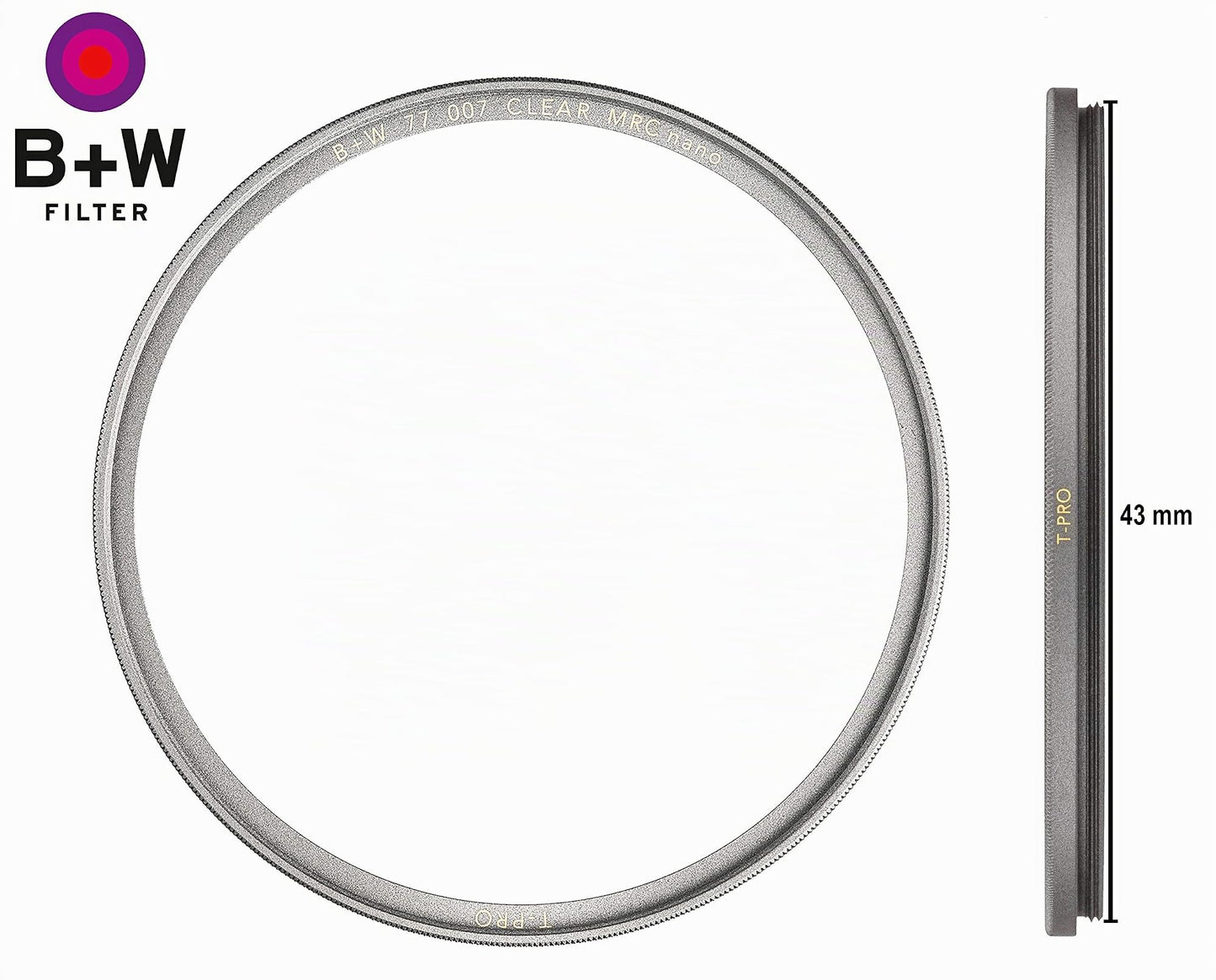 B+W 007 protective filter, clear filter (43mm, T-Pro, titanium finish, MRC Nano, 16x coated, super slim, premium) - 1097730