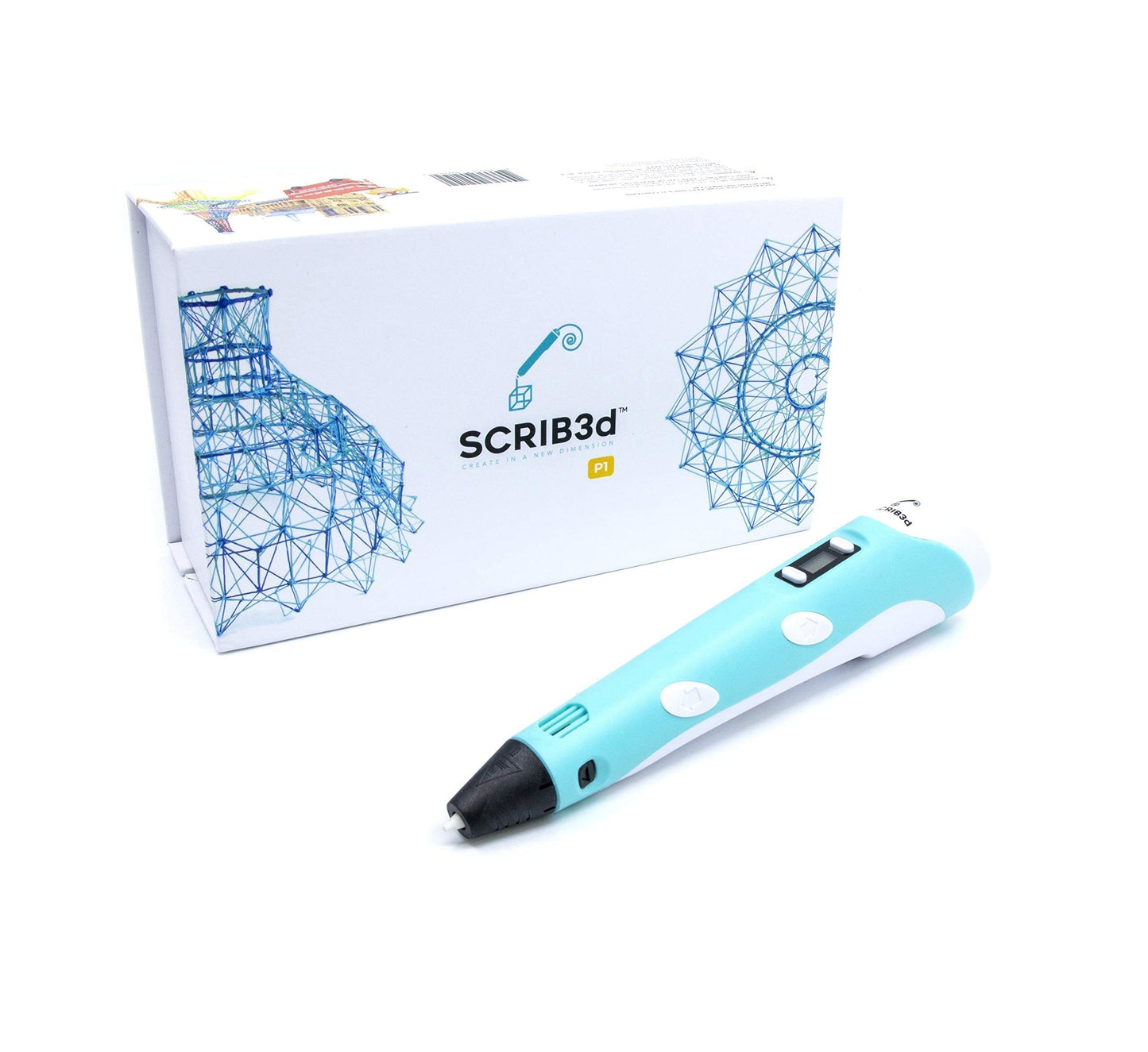 SCRIB3D P1 3D Printing Pen with Display - Includes 3D pen, 3 starting colors of PLA filament, stencil book + project guide and charger - SCRIB_PEN_P1
