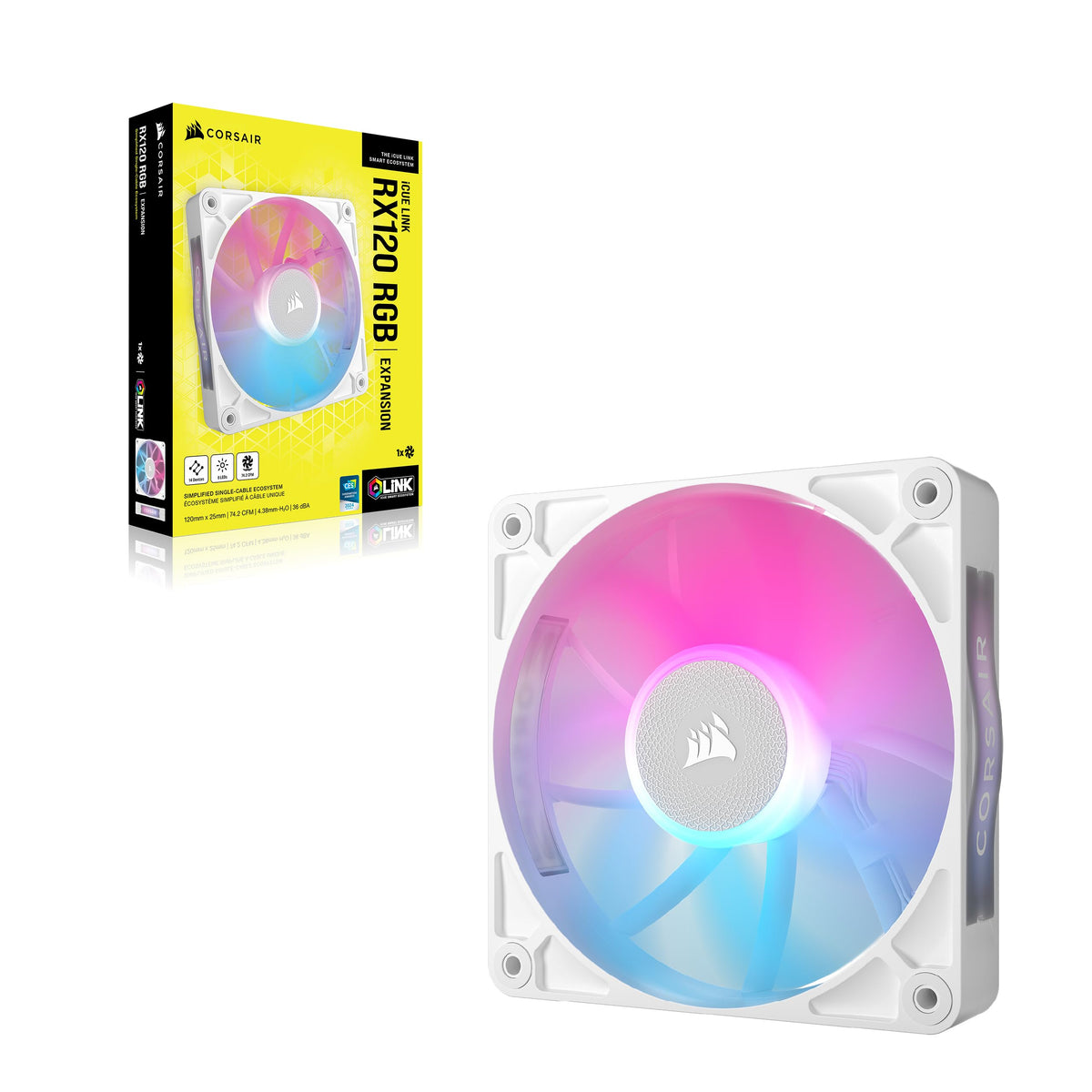 CORSAIR iCUE LINK RX120 RGB ventilator PWM de 120mm – pachet unic, alb - CO-9051021-WW