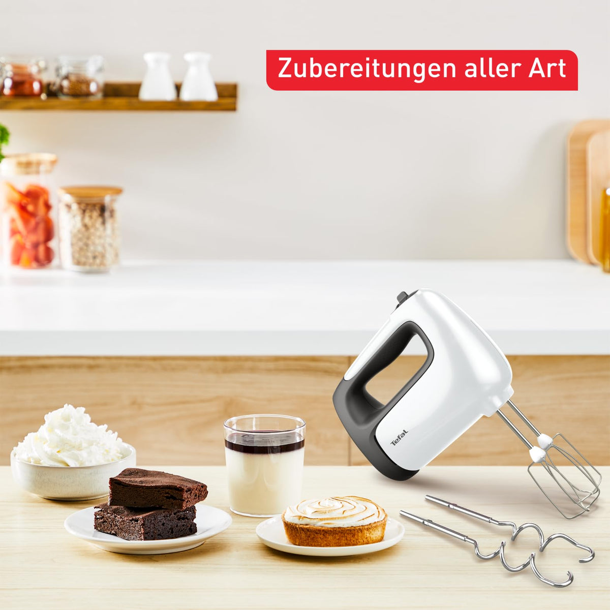 Tefal Prep'Mix + Handmixer cu blender, ideal pentru preparate ușoare și consistente, motor puternic de 500 W, 5 viteze, funcție turbo, accesoriu pentru blender, alb/gri, HT462138