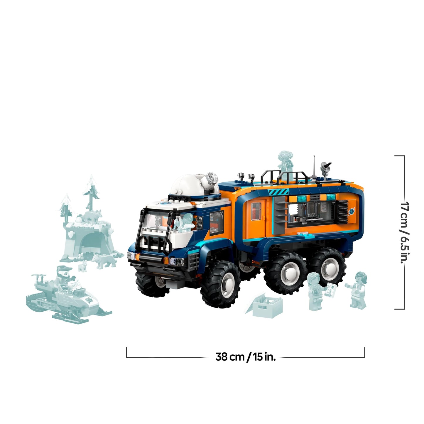 LEGO City Arctic truck with laboratory - building and play set - exploration vehicle with steering and suspension - including snow scooter, 5 mini figures and 3 wolf figures - gift for boys aged 8 and over - 60471