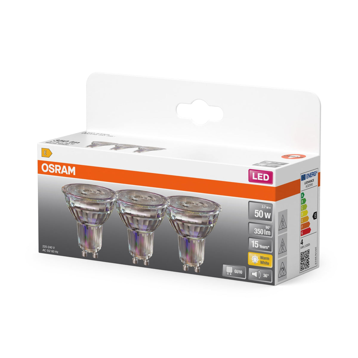 Osram LED Spot Star PAR16 reflector, 2700 K warm white, 3.7 W, GU10, 36°, 350 lm, clear, for spot lighting, accent lighting, showcases, 15,000 hours. - 4099854459603