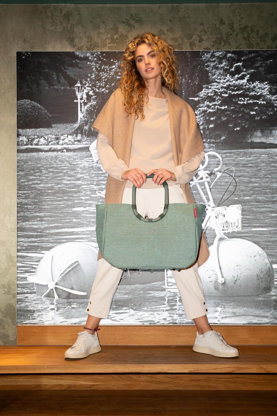 reisenthel loopshopper L frame twist sage – sturdy bag with practical compartments made from recycled PET bottles – charming and water-repellent design - OR5049