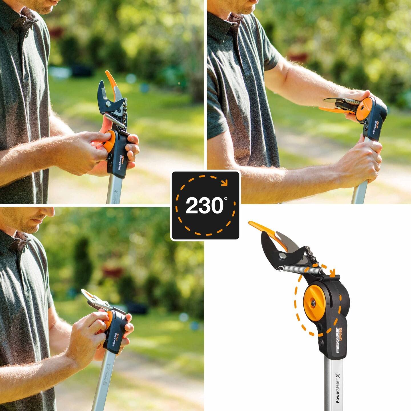 Fiskars Bypass cutting giraffe for fresh branches and twigs, non-telescopic, non-stick coated, steel blade/aluminum handle, length 1.6 m, black/orange, UPX82, 1023625