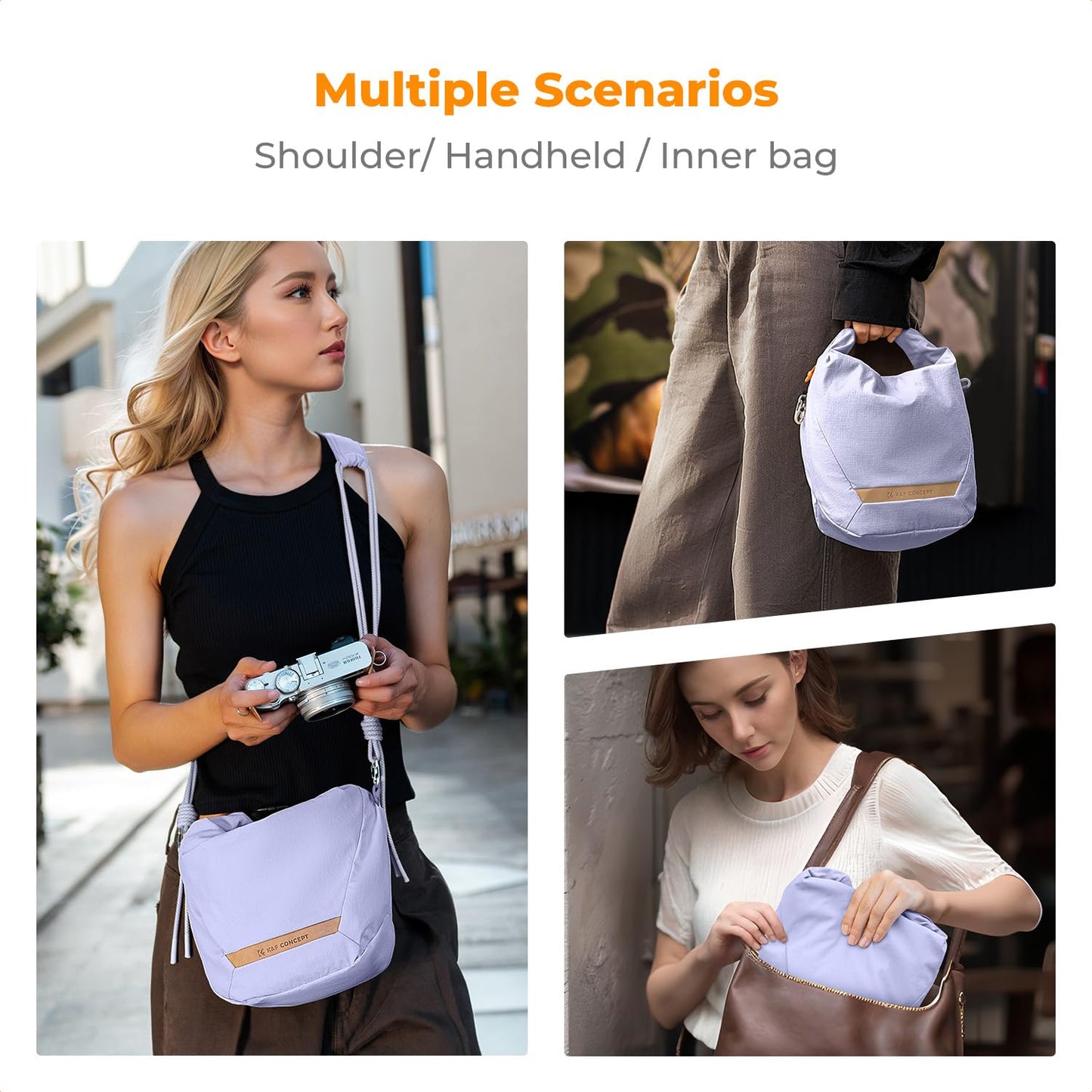K&F CONCEPT Camera Bag Rollup Photo Bag, Fashionable Camera Shoulder Bag, Adjustable Shoulder Strap Camera Bag, Photographer Shoulder Bag Liner Bag for DSLR Camera Mirrorless Camera (Purple) - KF13.168V5